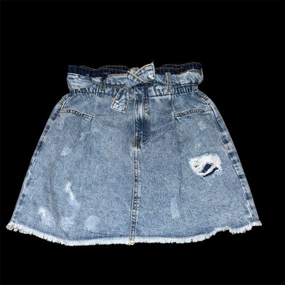 Zara Denim Blue Jean Skirt with Distressed Detail - Picture 1 of 6